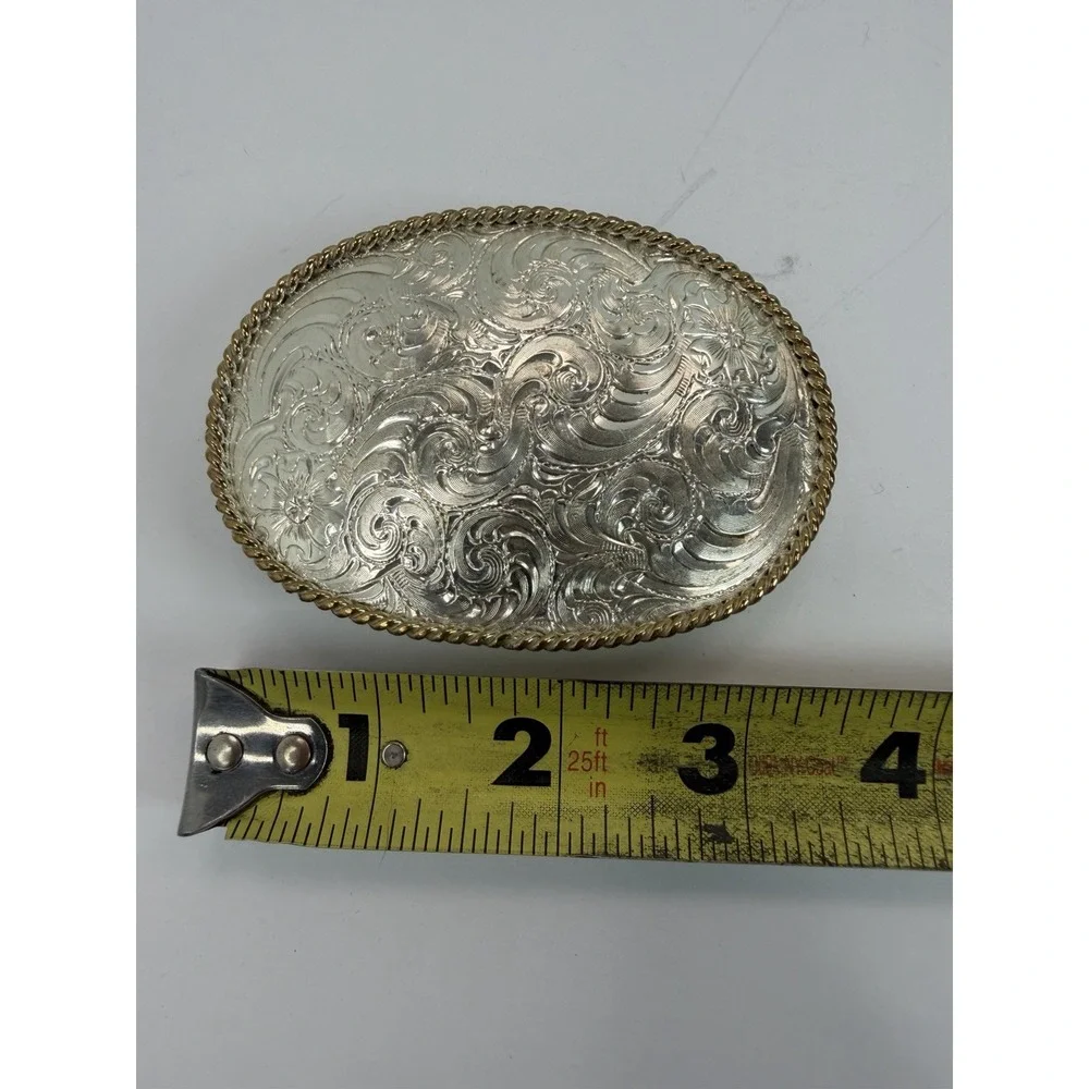 Award Design Buckles Silversmith Collection Belt Buckle Floral Scroll Gold Edge